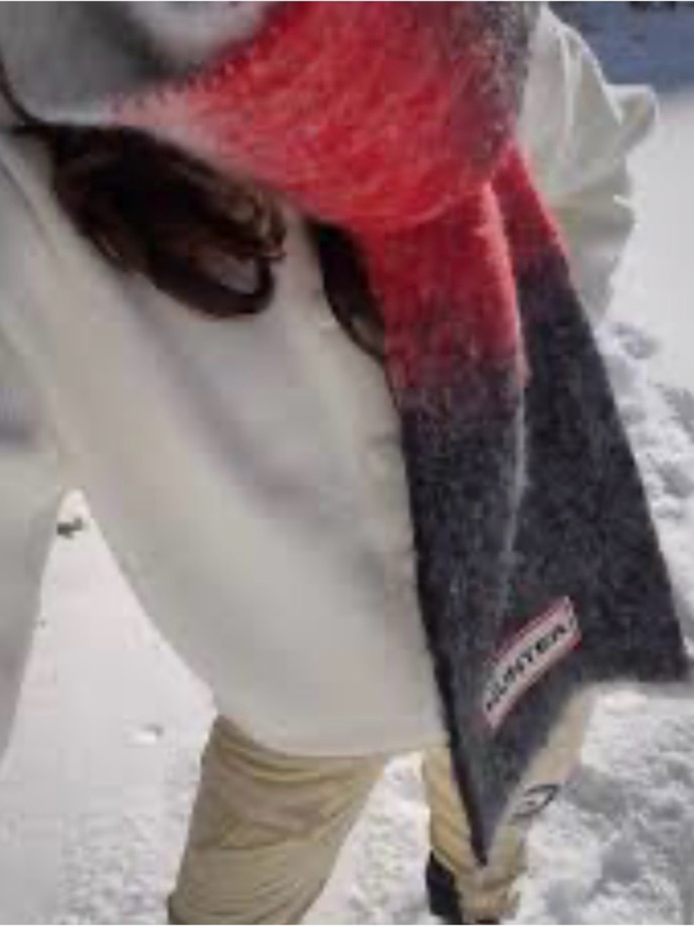Hunter Ombre Red to Charcoal Knit Scarf with Logo Patch